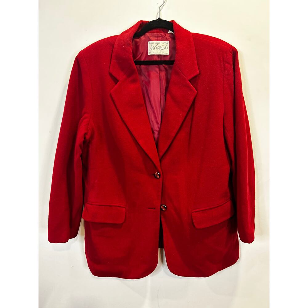 Light Weight Virgin Cashmere Wool Blend Short Red Jacket - 16W
